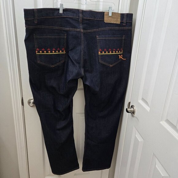 Rocawear Jeans Mens Classic Fit 48x34 Dark‎ Wash Embroidered Street wear Hiphop - Picture 1 of 5